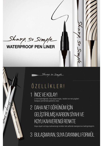 Suya Dayanıklı, İnce Uçlu Eyeliner CLIO Sharp So Simple Waterproof Pen Liner (02 Brown)