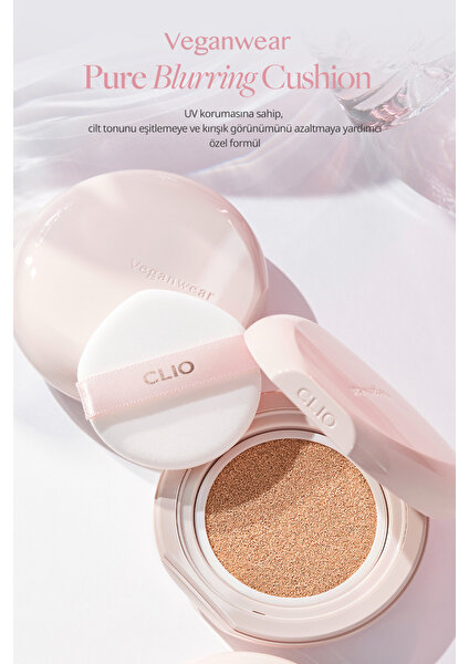 CLIO Blur Efekti Veren Vegan Cushion  Veganwear Pure Blurring Cushion+Refill (3 Linen) SPF50+ PA+++