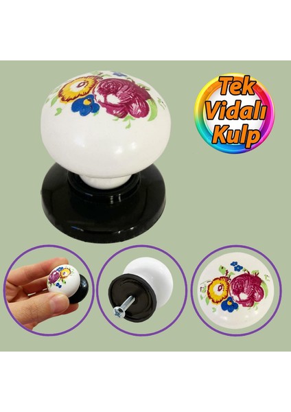 Menekşe Kulp Beyaz Polimer Düğme Kulp Siyah Tablalı Mobilya Mutfak Dolabı Çekmece Kulbu