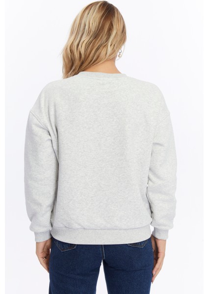 Kadife The Alps Desenli Gri Melanj Yumuşak Dokulu Regular Fit Bisiklet Yaka Kadın Sweatshirt