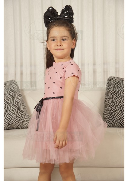 Kız Bebek Çocuk Prenses Kabarık Tütü Kalpli Kısa Kol Esnek Likralı Pamuklu Elbise modelleri