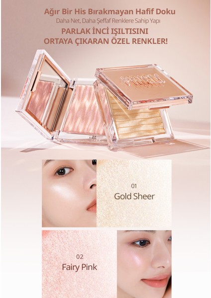 Mikro İnci Tanecikleriyle Yoğun Işıltı Sağlayan Highlighter CLIO Prism Highlighter (02 Fairy Pink)