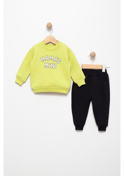 Unisex Bebek 6-9-12-18 Ay Pamuklu Şardonlu Sweatshirt Jogger Takım Mamas Mini Baskılı