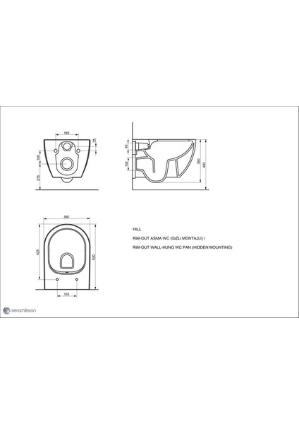 Saturn Rimout Mat Antrasit Asma Klozet A141301K - Saturn Rimout Mat Antrasit Kapak A090013