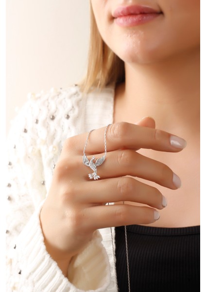 925 Ayar Gümüş , Zirkon Taşlı Anka Kuşu Kolye