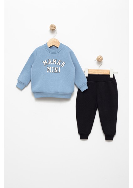 Unisex Bebek 6-9-12-18 Ay Pamuklu Şardonlu Sweatshirt Jogger Takım Mamas Mini Baskılı