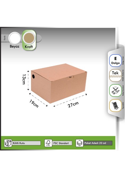 E-Ticaret Kutusu Delikli Kraft 27X19X13 cm - 20 Adet fırsatları