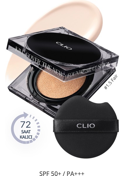 Kalıcı Kapatıcılık Sunan Cushion CLIO Kill Cover The New Founwear Cushion+RefillSPF50+PA+++(1.5Fair)