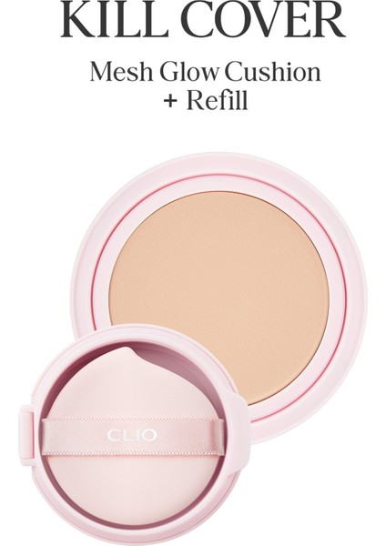 Yoğun Nem ve Işıltı Veren Cushion CLIO Kill Cover Mesh Glow Cushion+Refill Spf50+PA++++ (4 Ginger)