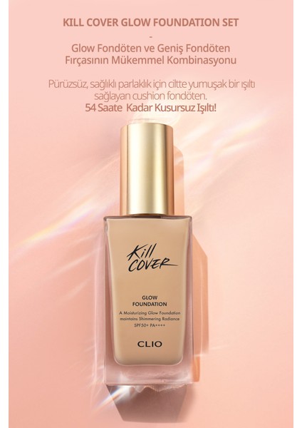 Yoğun Işıltılı&Kapatıcı Fondöten Fırça Set CLIO Kill Cover Glow Foundation Spf50+PA++++ 2.5/Ivory