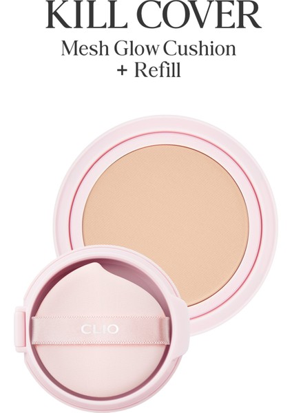 Yoğun Nem ve Işıltı Veren Cushion CLIO Kill Cover Mesh Glow Cushion+Refill Spf50+PA++++ (3 Linen)