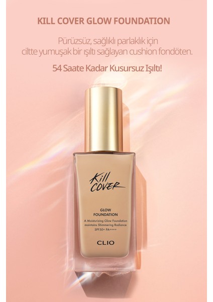 Yoğun Işıltılı&Kapatıcı Fondöten Fırça Set CLIO Kill Cover Glow Foundation SPF50+PA++++ 4-Bo Ginger