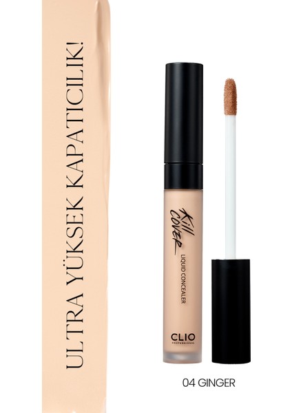 Uzun Süre Kalıcı, Pürüzsüz Dokuya Sahip Concealer Clio Kill Cover Liquid Concealer (04 Ginger)