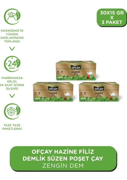 Hazine Zengindem Demlik Poşet Çay 30 x 15 gr x 3 Paket