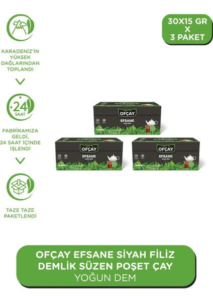 Efsane Siyah Filiz Demlik Poşet 30  x 15 gr x 3 Paket