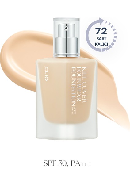 Yoğun Kapatıcılık Sağlayan Fondöten CLIO Kill Cover Founwear Foundation Spf30 PA+++ (3 Linen)