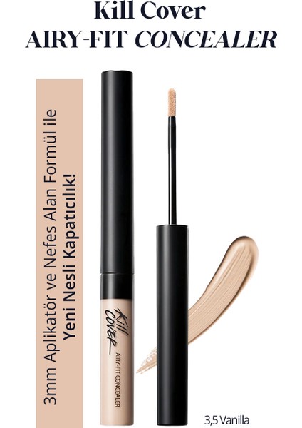 Hafif Formüllü, Uzun Süre Kalıcı Kapatıcı Clio Kill Cover Airy-Fit Concealer (3.5 Vanilla)