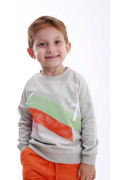 Renk Bloklu Baskılı Bisiklet Yaka Unisexsweatshirt 3-9 Yaş fiyatları