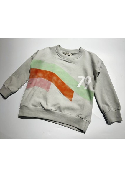 Renk Bloklu Baskılı Bisiklet Yaka Unisexsweatshirt 3-9 Yaş fırsatları
