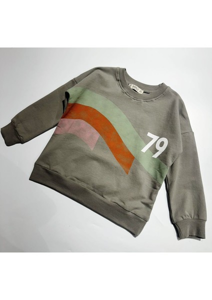 Renk Bloklu Baskılı Bisiklet Yaka Unisexsweatshirt 3-9 Yaş modelleri