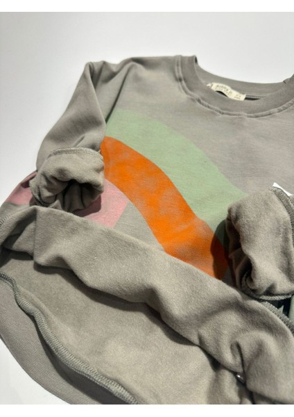 Renk Bloklu Baskılı Bisiklet Yaka Unisexsweatshirt 3-9 Yaş fırsatları