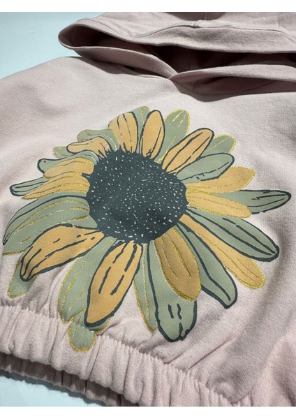 Papatya Baskılı Kapüşonlu Sweatshirt Kız Çocuk 3/9 Yaş