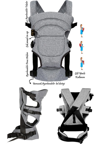 Ergonomik Lüx Bebek Kangurusu - Çift yönlü Bebek Taşıma Kanguru