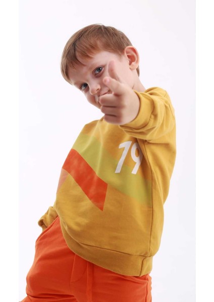 Renk Bloklu Baskılı Bisiklet Yaka Unisexsweatshirt 3-9 Yaş