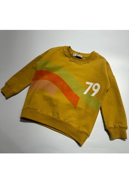 Renk Bloklu Baskılı Bisiklet Yaka Unisexsweatshirt 3-9 Yaş fiyatları