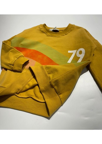 Renk Bloklu Baskılı Bisiklet Yaka Unisexsweatshirt 3-9 Yaş fırsatları