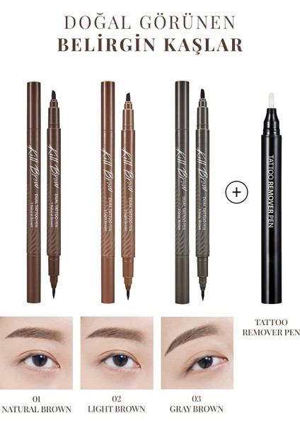 Yarı Kalıcı Kaş ve Makyaj Düzeltici Kalem Seti CLIO Kill Brow Dual Tattoo Pen Set (01 Natural Brown) modelleri