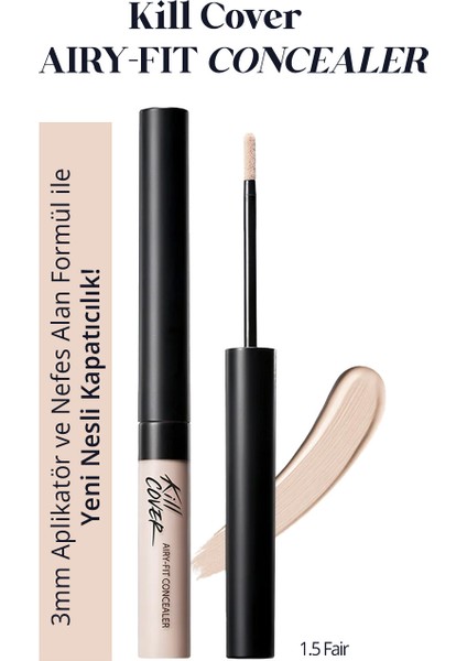 Hafif Formüllü, Uzun Süre Kalıcı Kapatıcı Clio Kill Cover Airy-Fit Concealer (1.5 Fair)