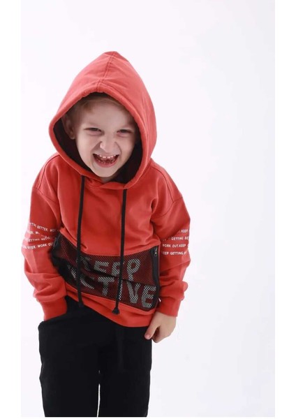 Keep Active Baskılı Unisex 3/9 Yaş Kapüşonlu Kanguru Cepli Sweatshırt