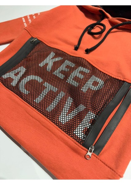 Keep Active Baskılı Unisex 3/9 Yaş Kapüşonlu Kanguru Cepli Sweatshırt
