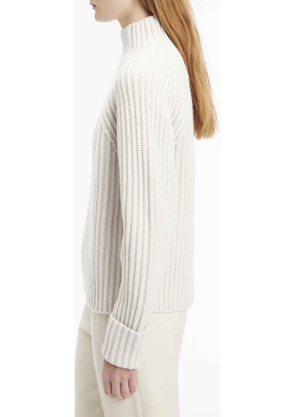 Balıkçı Yaka Standart Düz Beyaz Kazak Kadın Rec Yün Two Tone Strıpe Sweater fiyatları