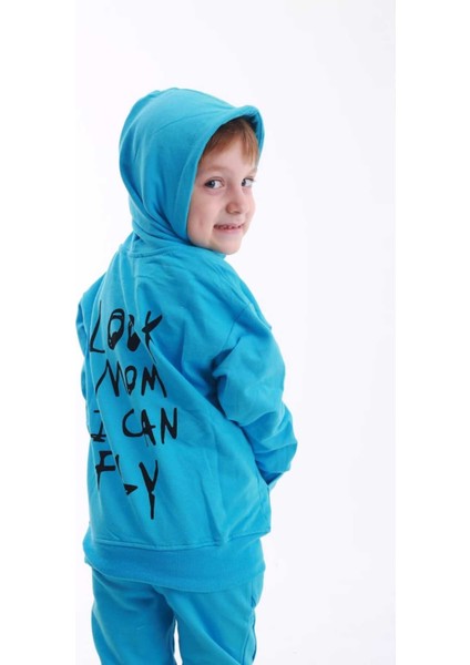 Look Mom I Can Fly Yazılı Ön ve Arka Emprime Baskılı Oversize Sweatshirt 3/9 Yaş