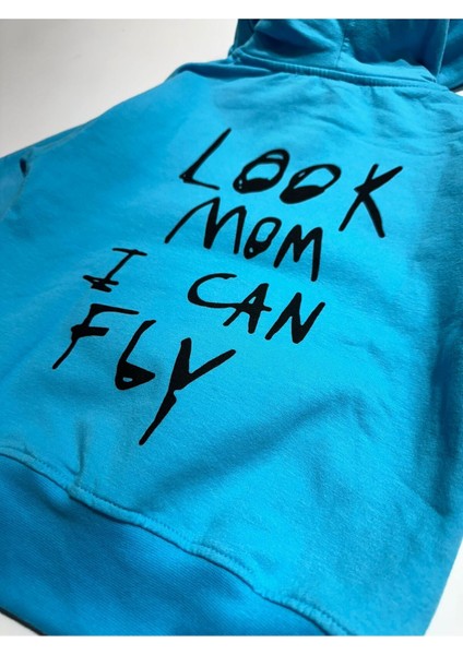 Look Mom I Can Fly Yazılı Ön ve Arka Emprime Baskılı Oversize Sweatshirt 3/9 Yaş modelleri