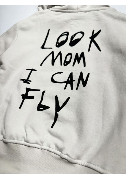 Look Mom I Can Fly Yazılı Ön ve Arka Emprime Baskılı Oversize Sweatshirt 3/9 Yaş fırsatları