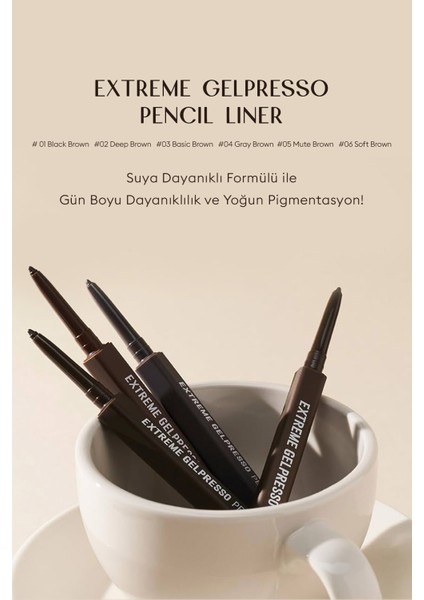 Suya Dayanıklı, Gün Boyu Kalıcı Kalem Eyeliner CLIO Extreme Gelpresso Pencil Liner (05 Mute Brown)