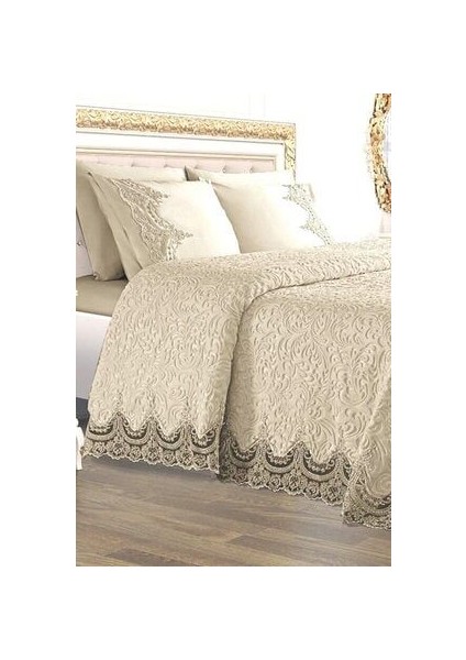 Fransız Güpürlü Battaniye Yatak Örtüsü Seti