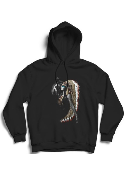 Indian Woman, Eagle And Wolf, Şaman, Kızılderili Kurt ve Kadın Kapüşonlu Sweatshirt Hoodie
