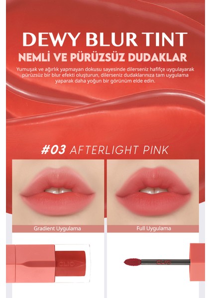 Blur Efekti Veren, Nemlendirici, Hafif Dokulu Tint CLIO Dewy Blur Tint (03 Afterlight Pink)