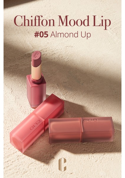 Yumuşak Dokulu, Hafif Mat Görünüm Sunan Ruj CLIO Chiffon Mood Lip (05 Almond Up)