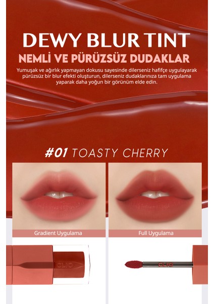 Blur Efekti Veren, Nemlendirici, Hafif Dokulu Tint CLIO Dewy Blur Tint (01 Toasty Cherry)