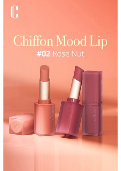 Yumuşak Dokulu, Hafif Mat Görünüm Sunan Ruj CLIO Chiffon Mood Lip (02 Rose Nut)