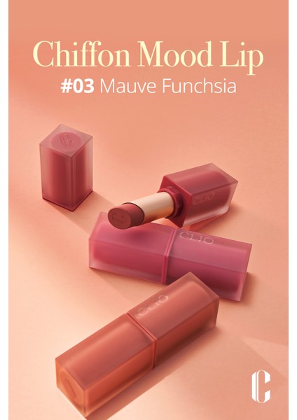 Yumuşak Dokulu, Hafif Mat Görünüm Sunan Ruj CLIO Chiffon Mood Lip (03 Mauve Fuchsia)