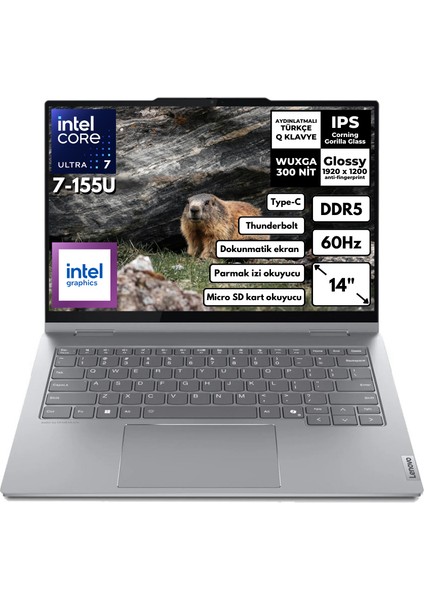 Thinkbook 2-In-1 G4 Iml Ultra 7-155U 8-Gbddr5 2 Tbssd 14" Wuxga Touch Windows 11 Home Taşınabilir Bilgisayar 21MX002VTR BT48