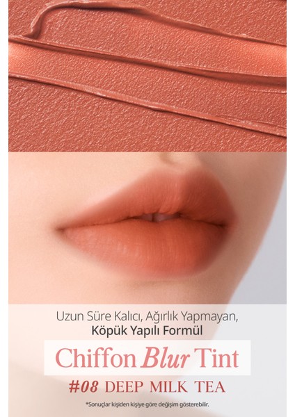 Pürüzsüz ve Kadifemsi Dokulu, Doğal Görünüm Sunan Tint CLIO Chiffon Blur Tint (08 Deep Milk Tea)