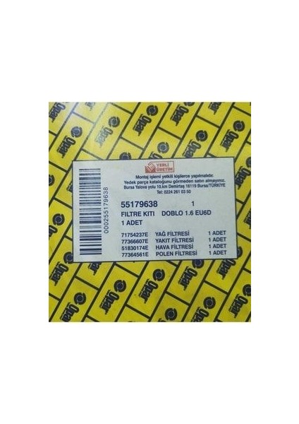 55179638 Filitre Seti Fiat Doblo 1.6 EUR6D Uyumlu fiyatları