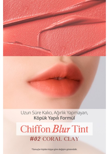 Pürüzsüz ve Kadifemsi Dokulu, Doğal Görünüm Sunan Tint CLIO Chiffon Blur Tint (02 Coral Clay) fiyatları